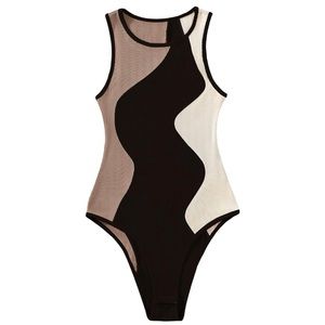 Women's Color Block Sleeveless Scoop Neck Tank Bodysuit Top